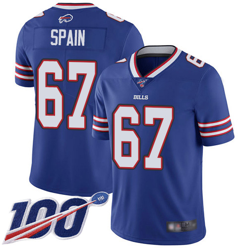 Men Buffalo Bills 67 Quinton Spain Royal Blue Team Color Vapor Untouchable Limited Player 100th Season NFL Jersey